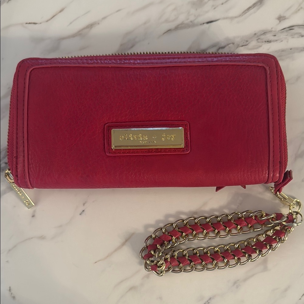 Olivia + joy Hot Pink Zip Around Wallet and Wristlet with Gold Accents